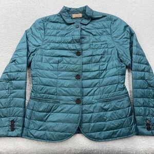 Falconeri Women Teal Blue Quilted Down Puffer Jacket Blazer Made in Italy Size M